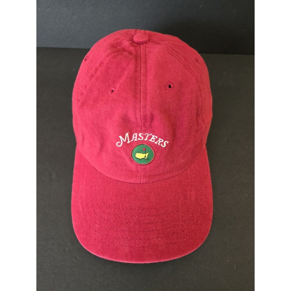 Masters Logo Red Hat Cap Strap Back Adjustable Men Red Golf American Needle